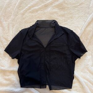 SHEIN Black Sheer Button Down Shirt